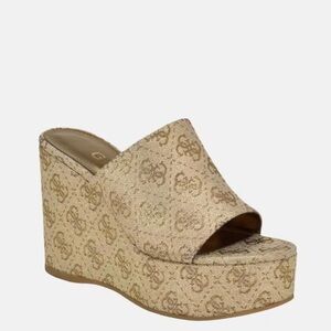 Guess Tan Patterned Wedge Mules